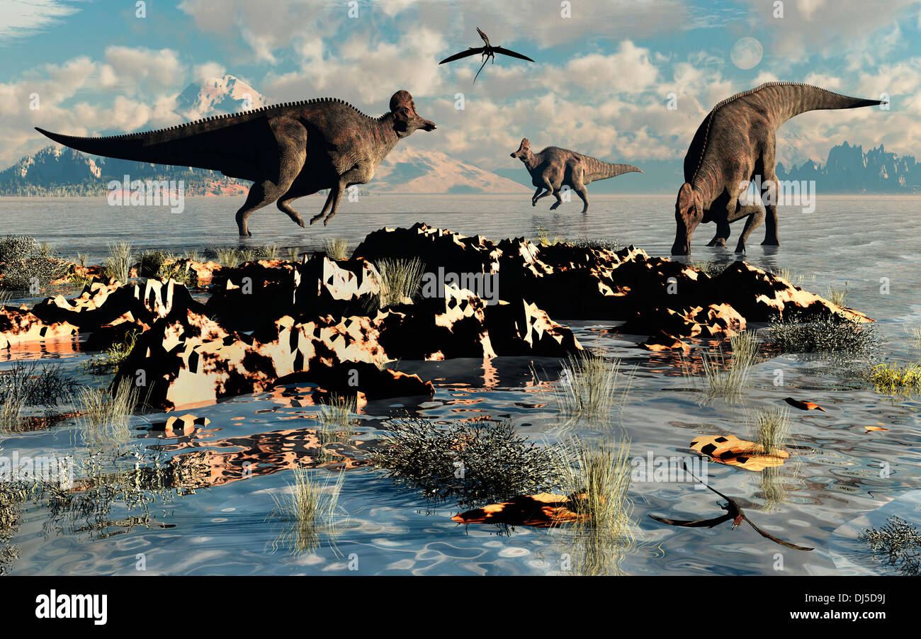 Erbivoro corythosaurus dinosauri alimentare Foto Stock