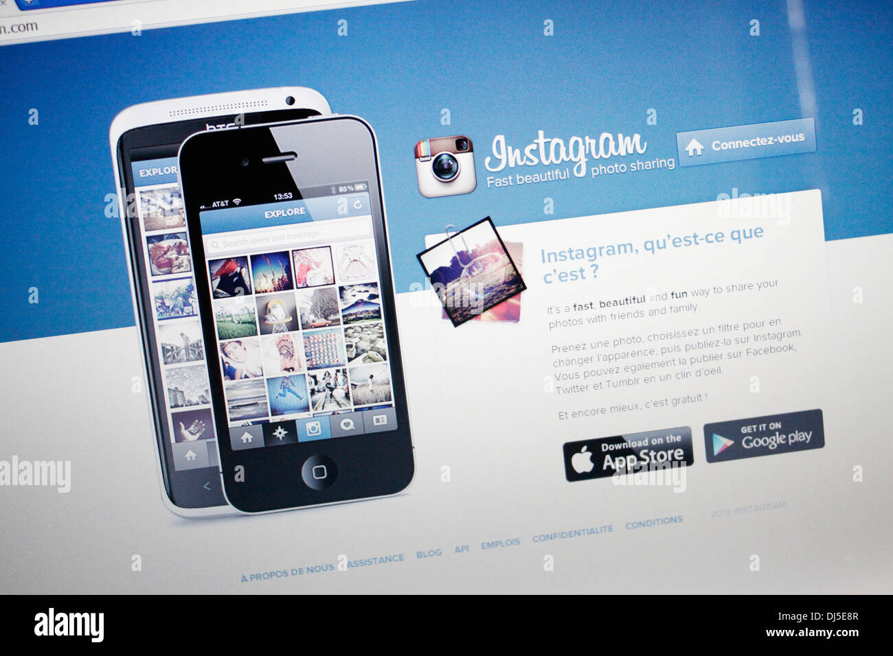 Sito web dell'applicazione Instagram per telefono. Foto Stock