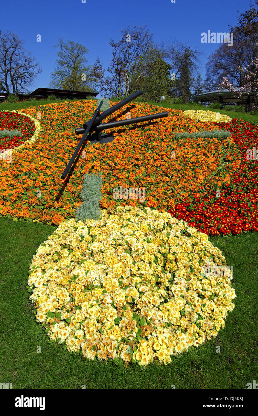 Orologio di fiori, Ginevra, Svizzera Foto Stock