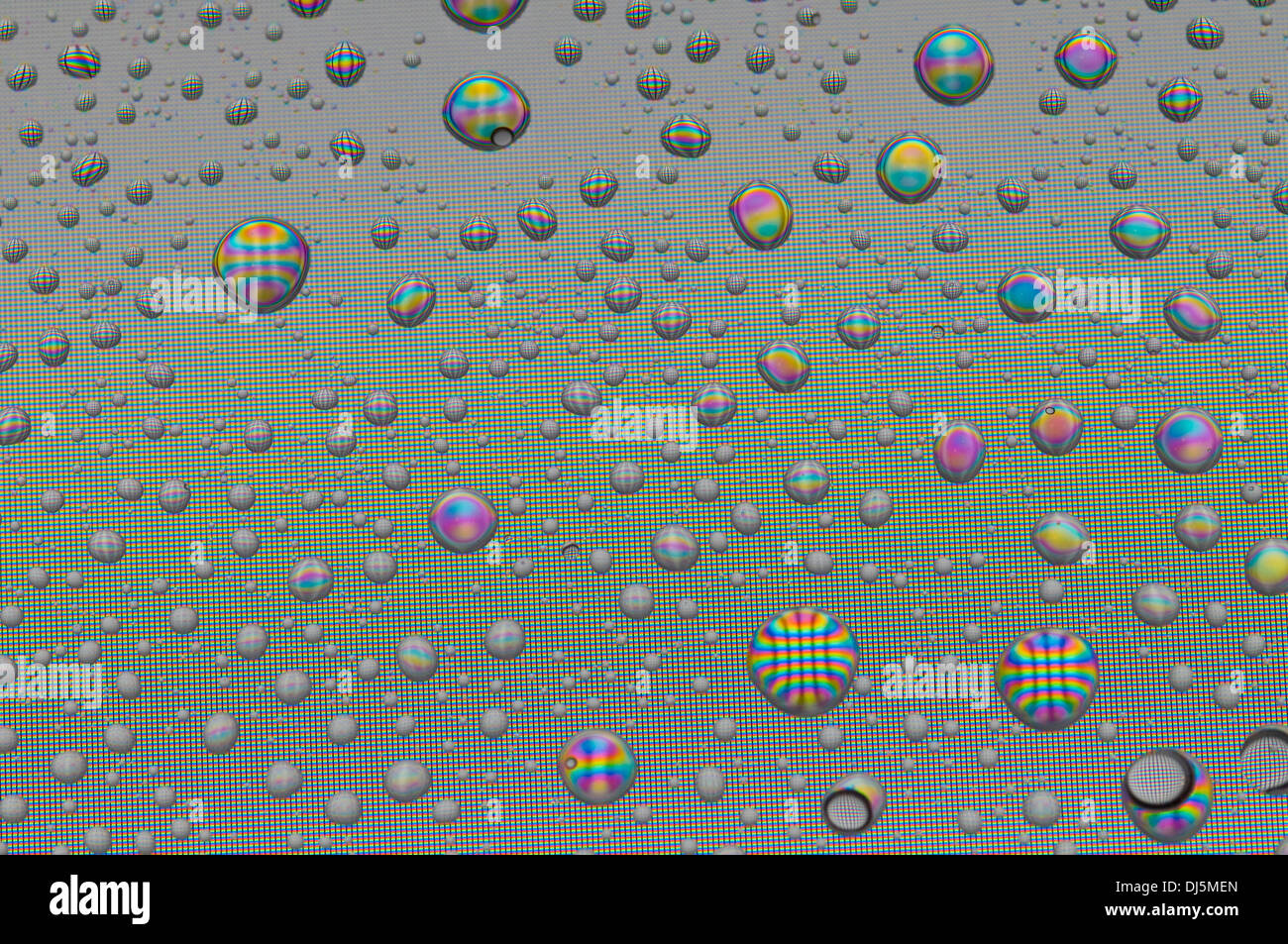 Le goccioline di acqua sullo schermo di un computer creare interessanti modelli. Può essere utile per lo sfondo o immagine sfondo Foto Stock