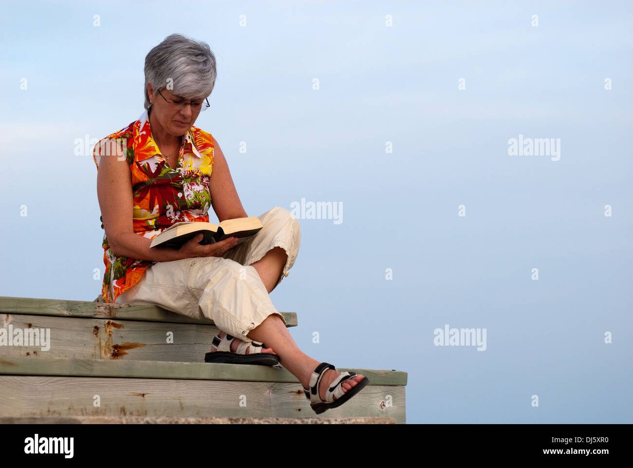 donna con libro Foto Stock