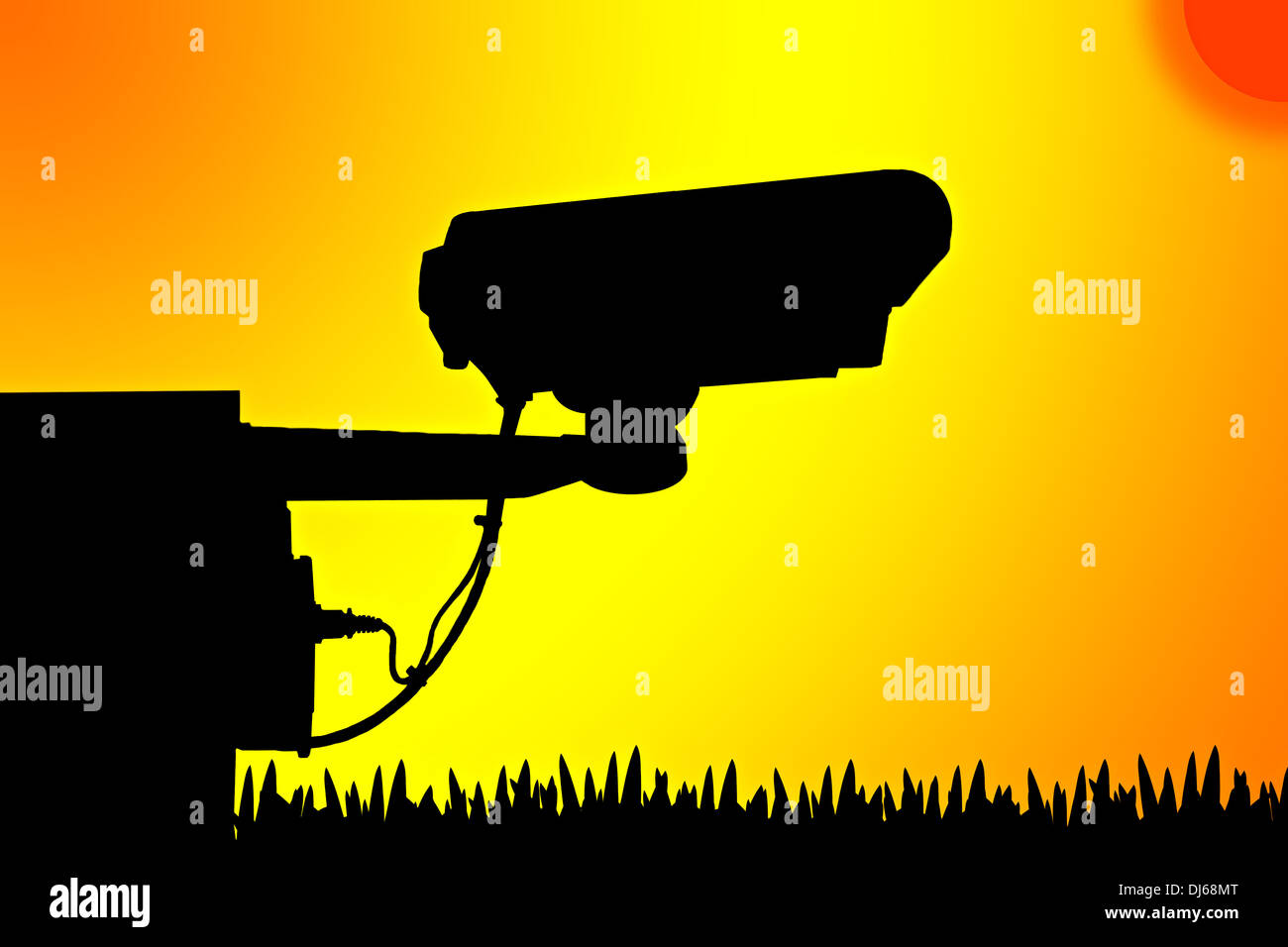 Silhouette telecamera Video Record nel cielo della sera sfondo. Foto Stock