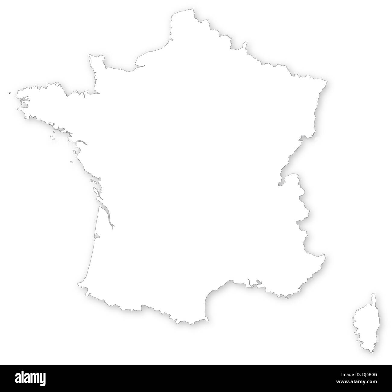 Mappa di Francia con ombra isolato su bianco in proiezione UTM sistema di coordinate geografiche Foto stock - Alamy