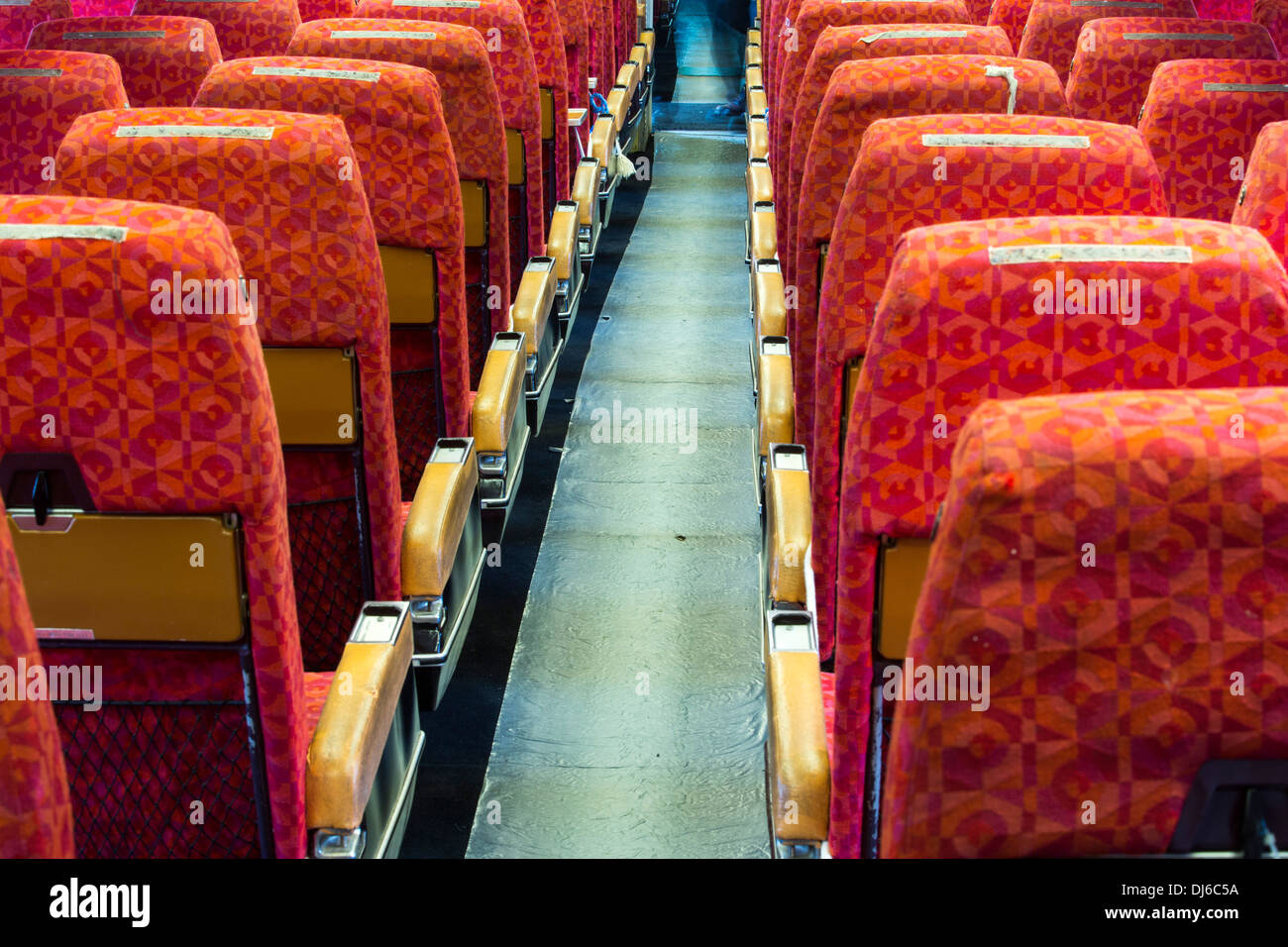 L'interno di un vecchio piano Trident presso l'aeroporto di Manchester visualizzazione park, Regno Unito. Foto Stock