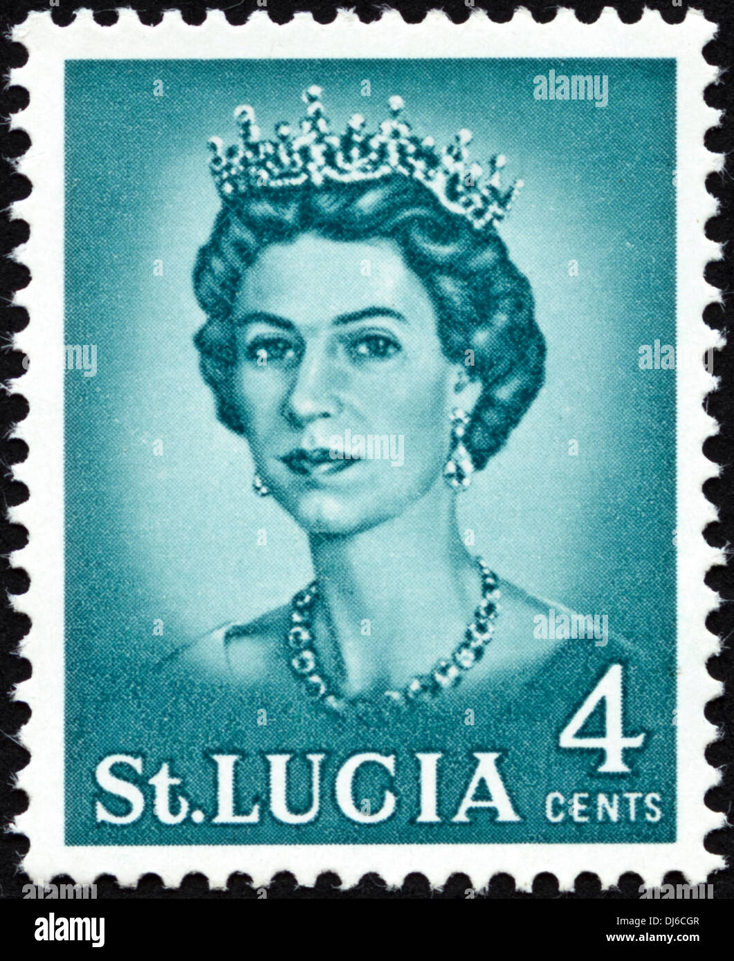 Francobollo St. Lucia 4 centesimi con letto Queen Elizabeth II datato 1964 Foto Stock