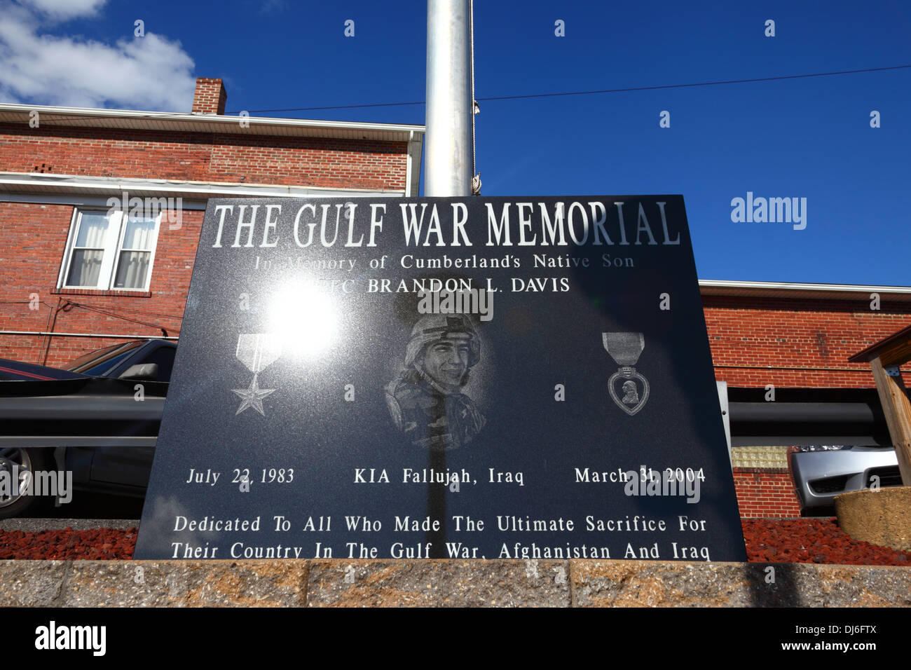 Gulf War Memorial in memoria di PFC Brandon Davis, Cumberland , Allegany County , Maryland , USA Foto Stock