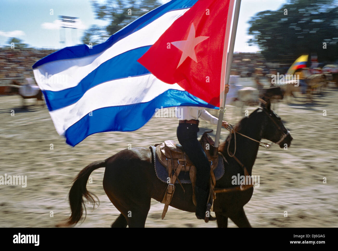 Bandiera cubana al rodeo, Havana, Cuba Foto Stock