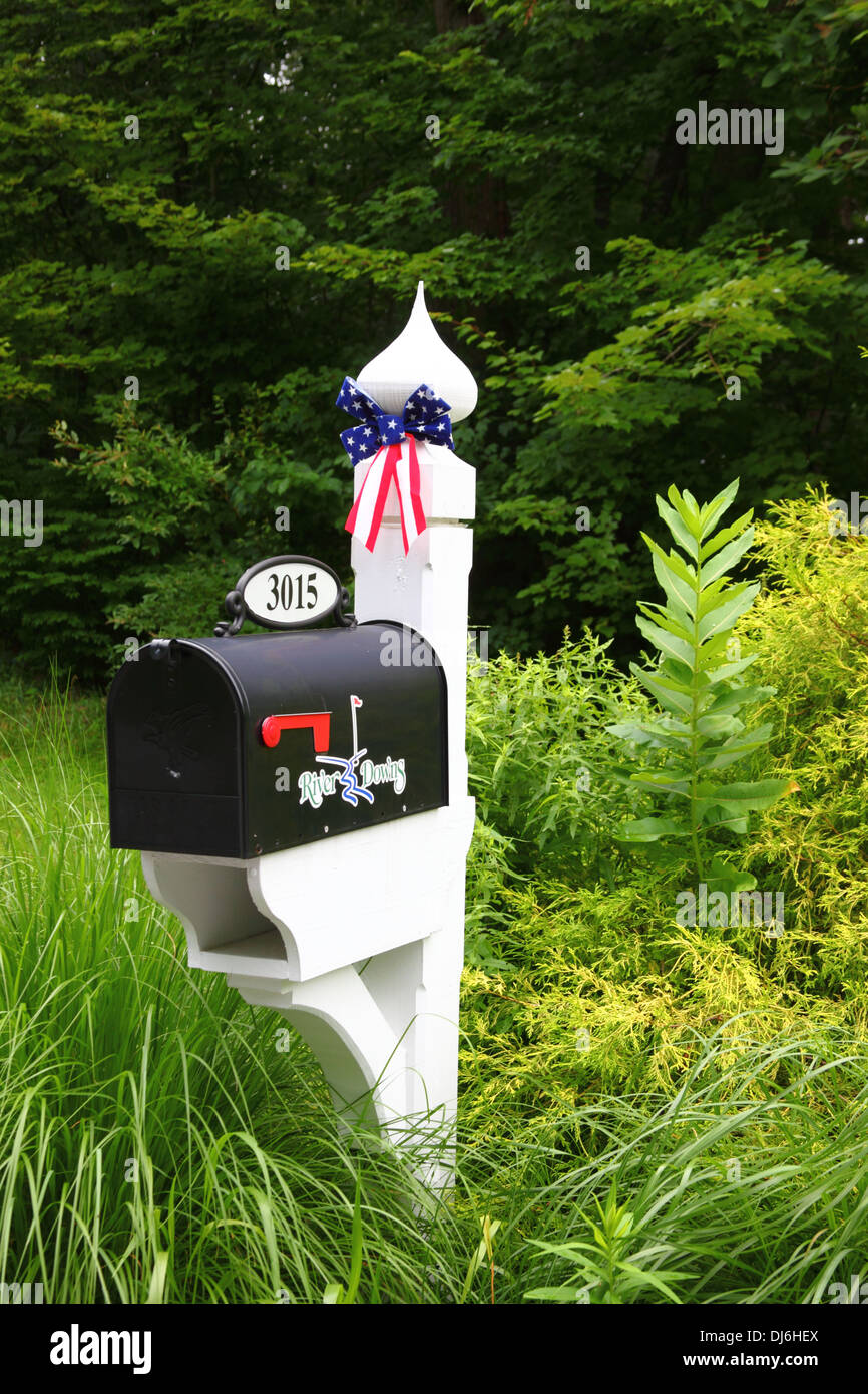 Mailbox decorate con stelle e strisce di prua per Giorno Di Indipendenza, vicino a Westminster, Carroll County, Maryland, Stati Uniti d'America Foto Stock