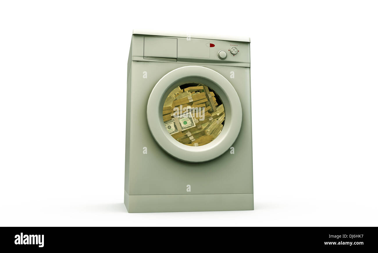 Lavaggio macchina dollari isolati su sfondo bianco Foto Stock
