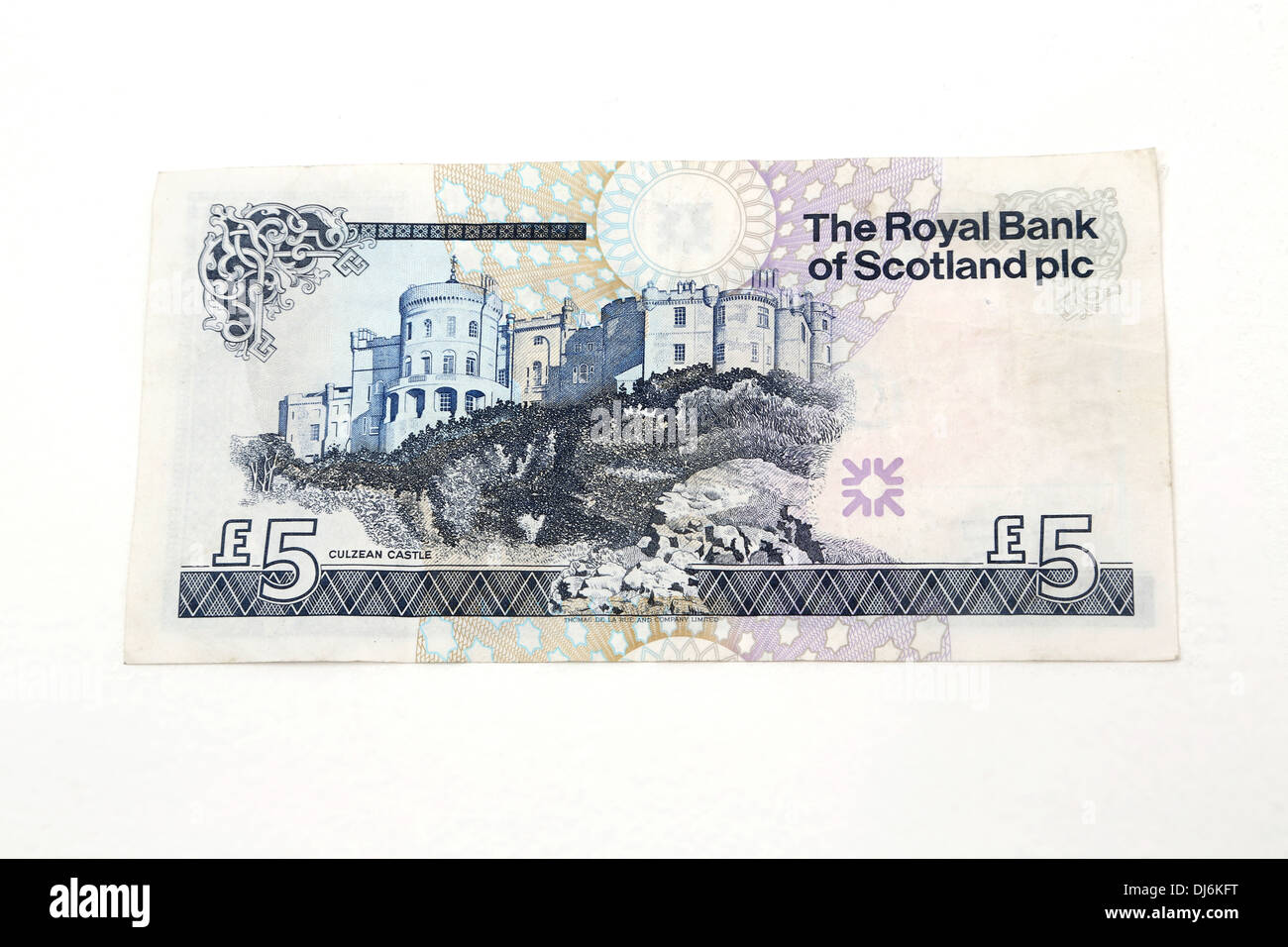 Royal Bank of Scotland 5 Pound nota con immagine di Culzean Castle Foto Stock