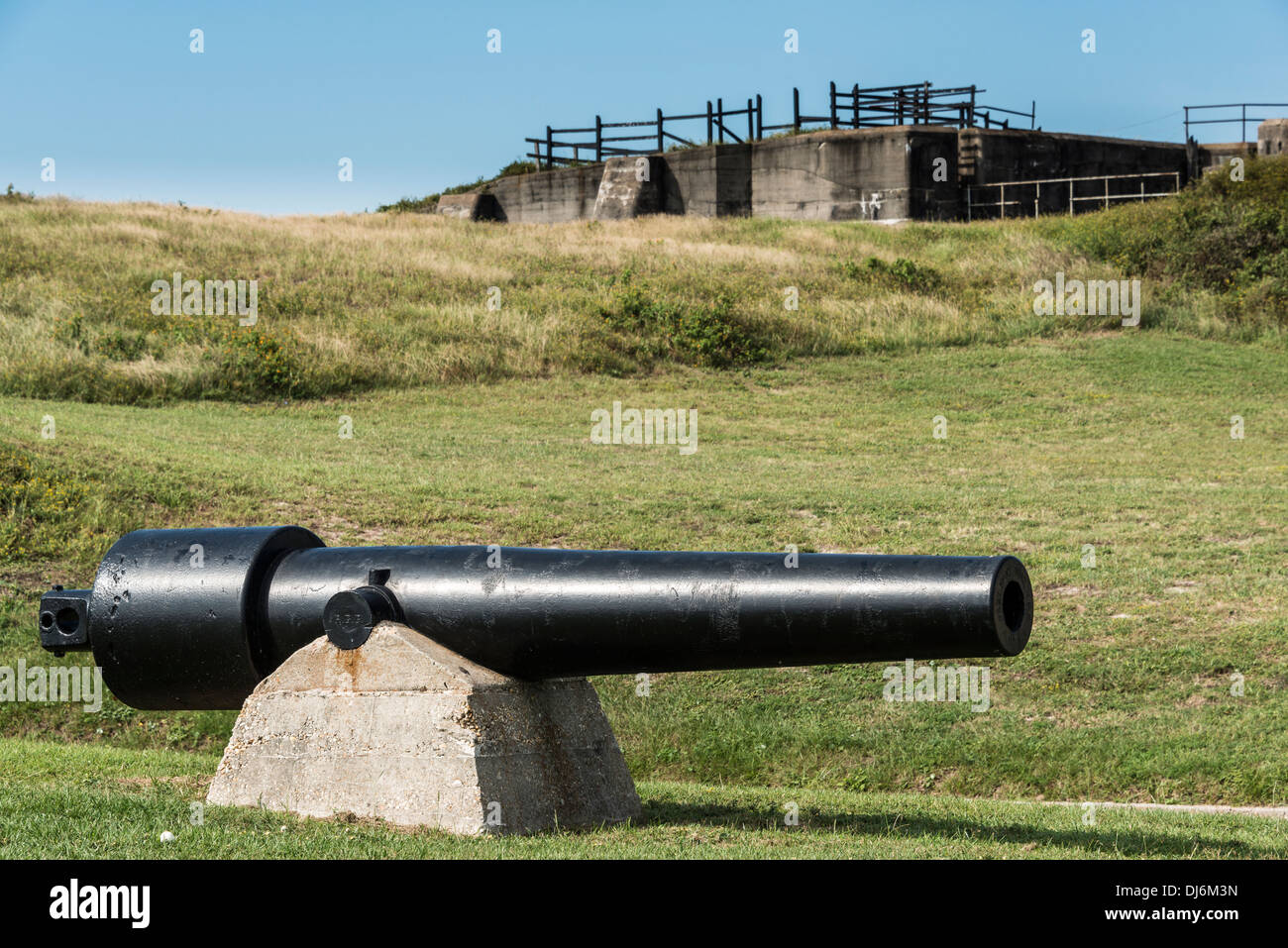 Il cannone al di fuori del fort, Fort Morgan sito storico dello Stato, Fort Morgan, Alabama. Foto Stock