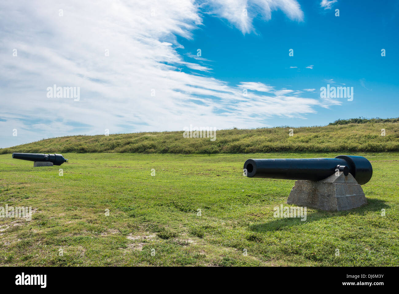 Il cannone al di fuori del fort, Fort Morgan sito storico dello Stato, Fort Morgan, Alabama. Foto Stock