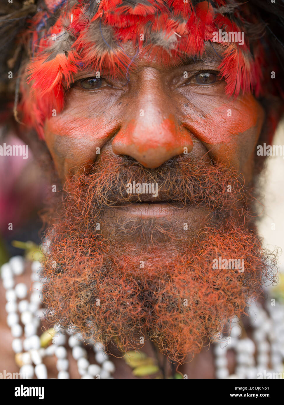 Uomo anziano con la barba da Mt cratere gruppo Singsing, Lufa Distrcit - Goroka Show, Papua Nuova Guinea Foto Stock