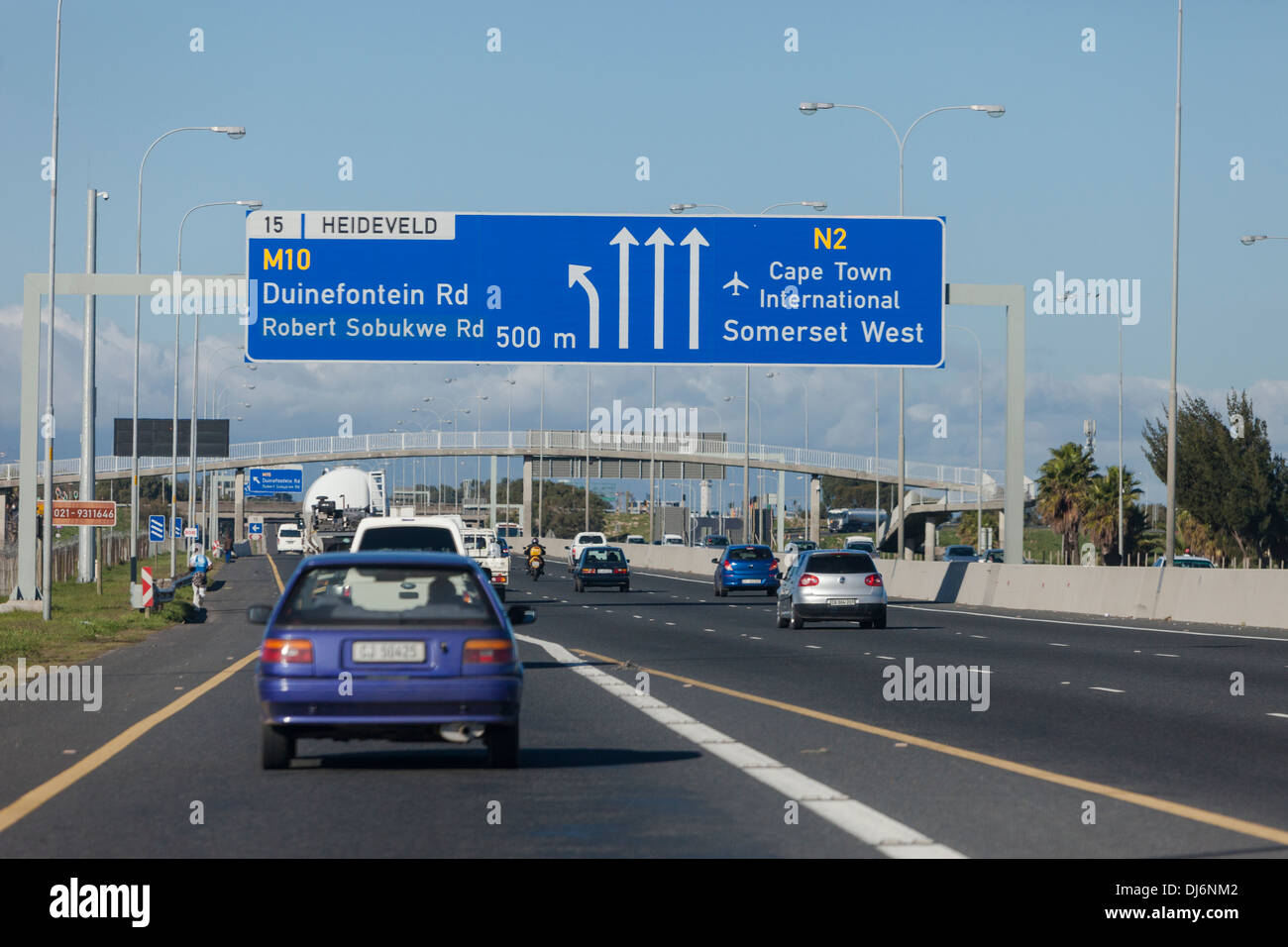 Sud Africa. Autostrada segni in Cape Town dintorni, Provincia del Capo occidentale. Foto Stock