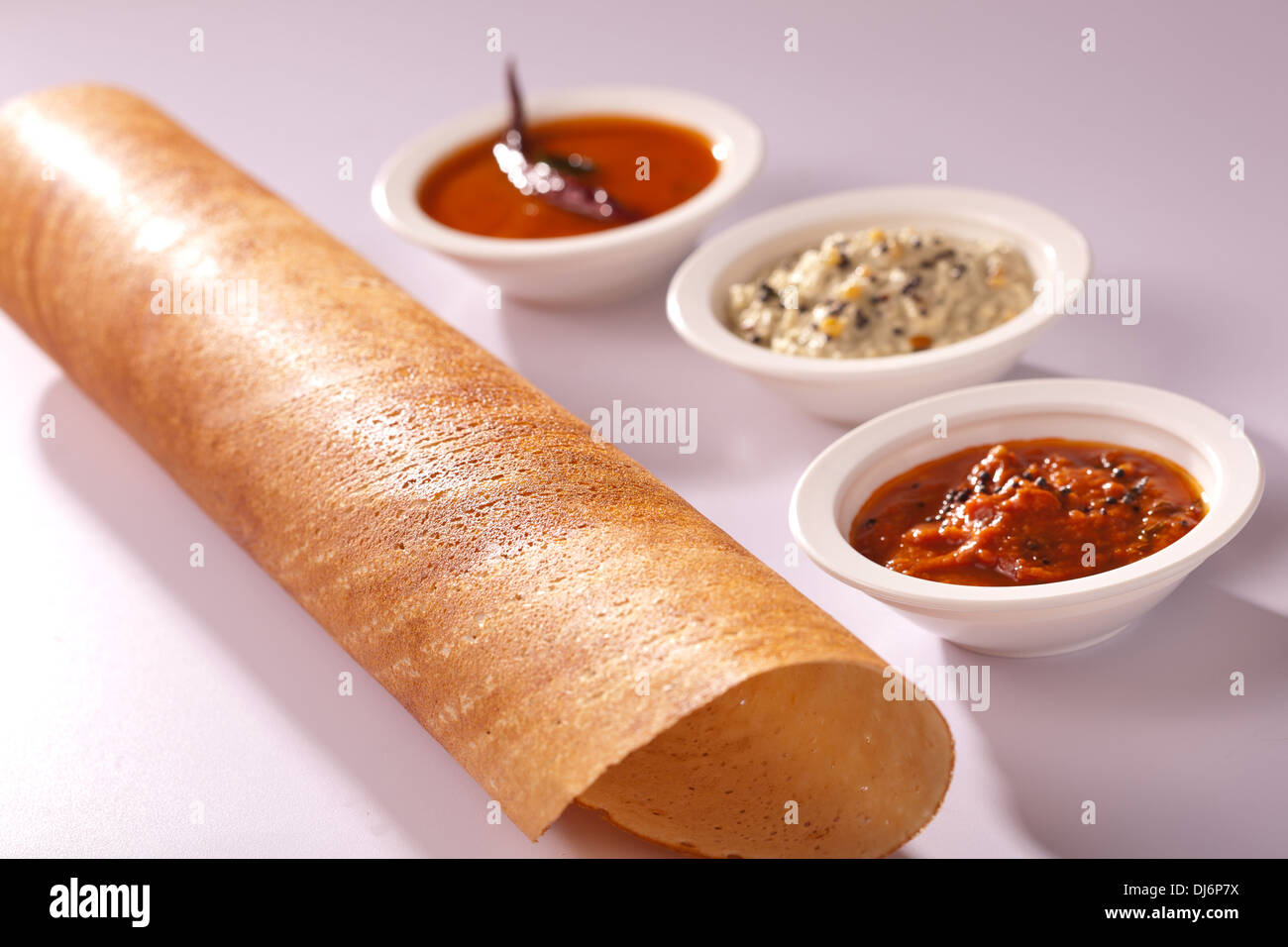 Masala Dosa è un croccante di pancake da sud la cucina indiana Foto Stock