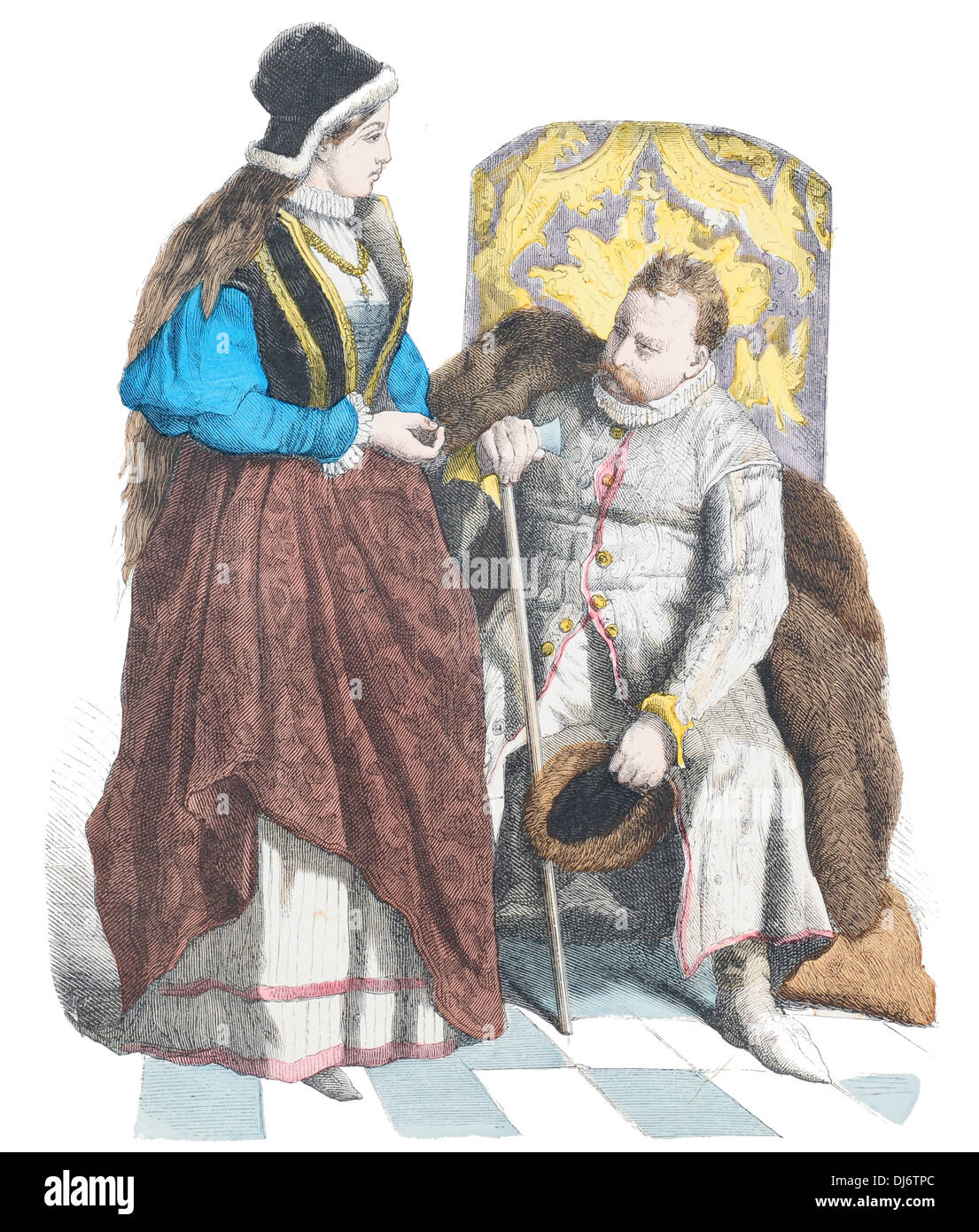 Xvi secolo il Polacco da donna e da uomo nobile in abito nazionale Foto Stock