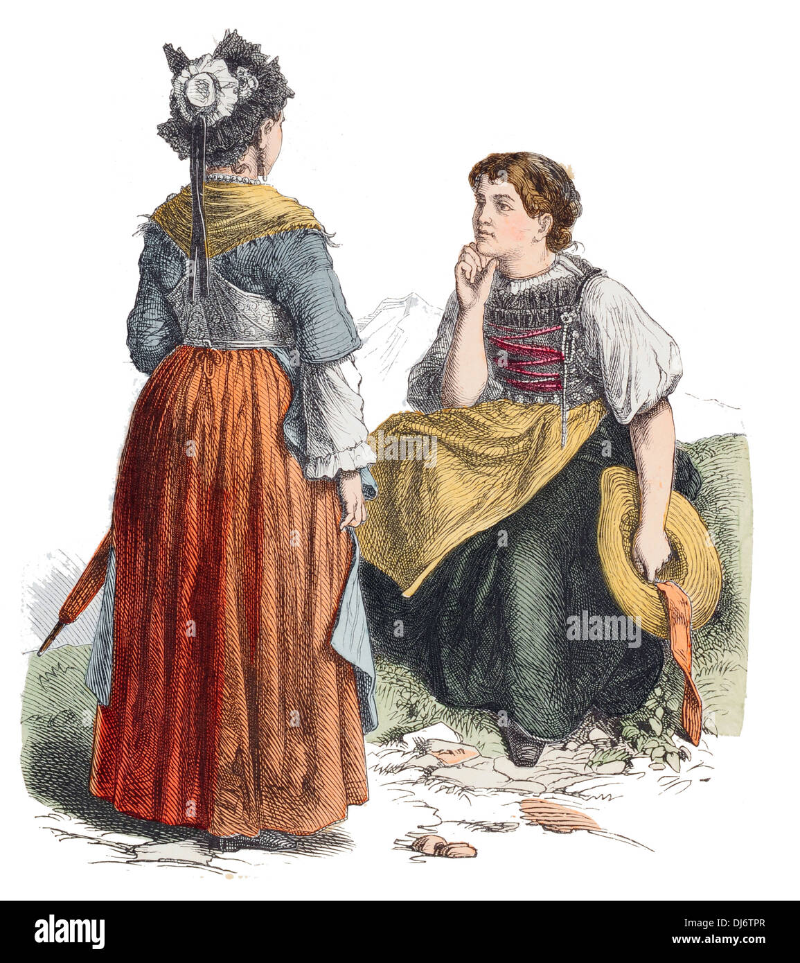 Xix secolo Swiss Costume da San Gallo e Sciaffusa Foto Stock