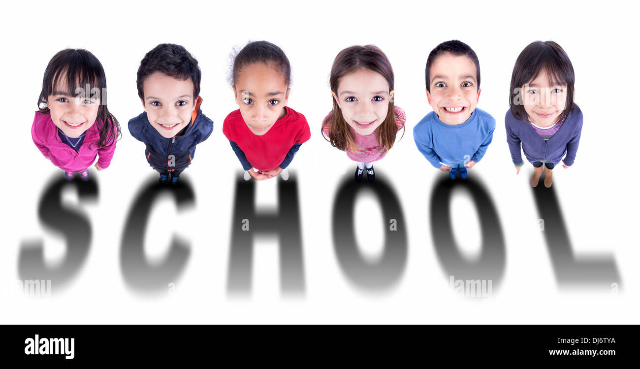 Gruppo di bambini con ombre scuola di scrittura Foto Stock