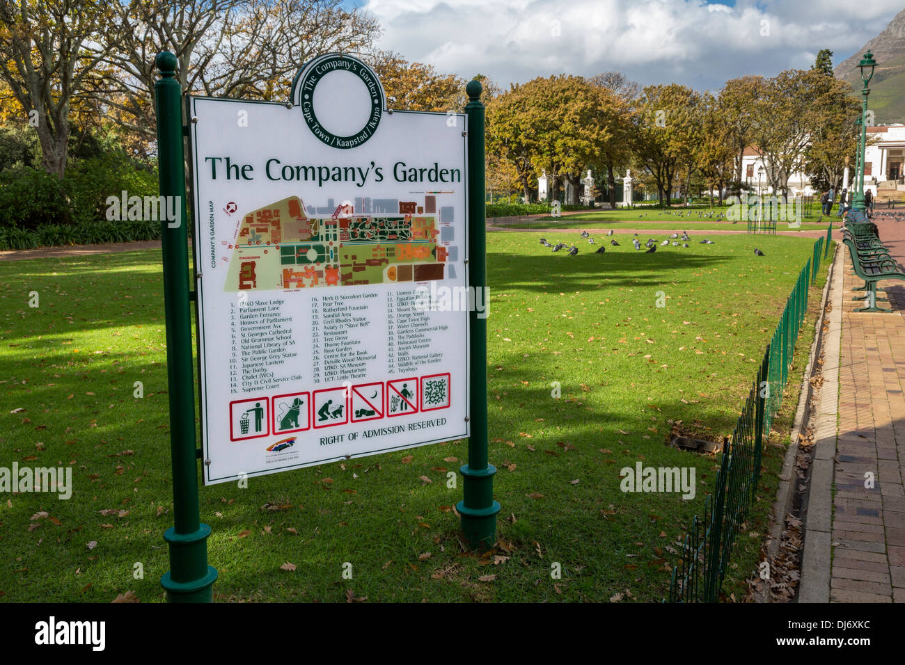 Sud Africa, Cape Town. Mappa per la società del giardino, istituito nel 1652 dalla Compagnia Olandese delle Indie Orientali. Foto Stock