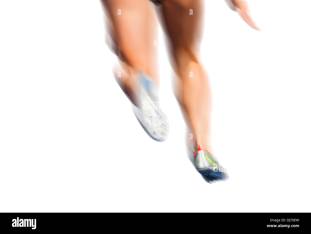 Gambe del femminile con motion blur su sfondo bianco Foto Stock