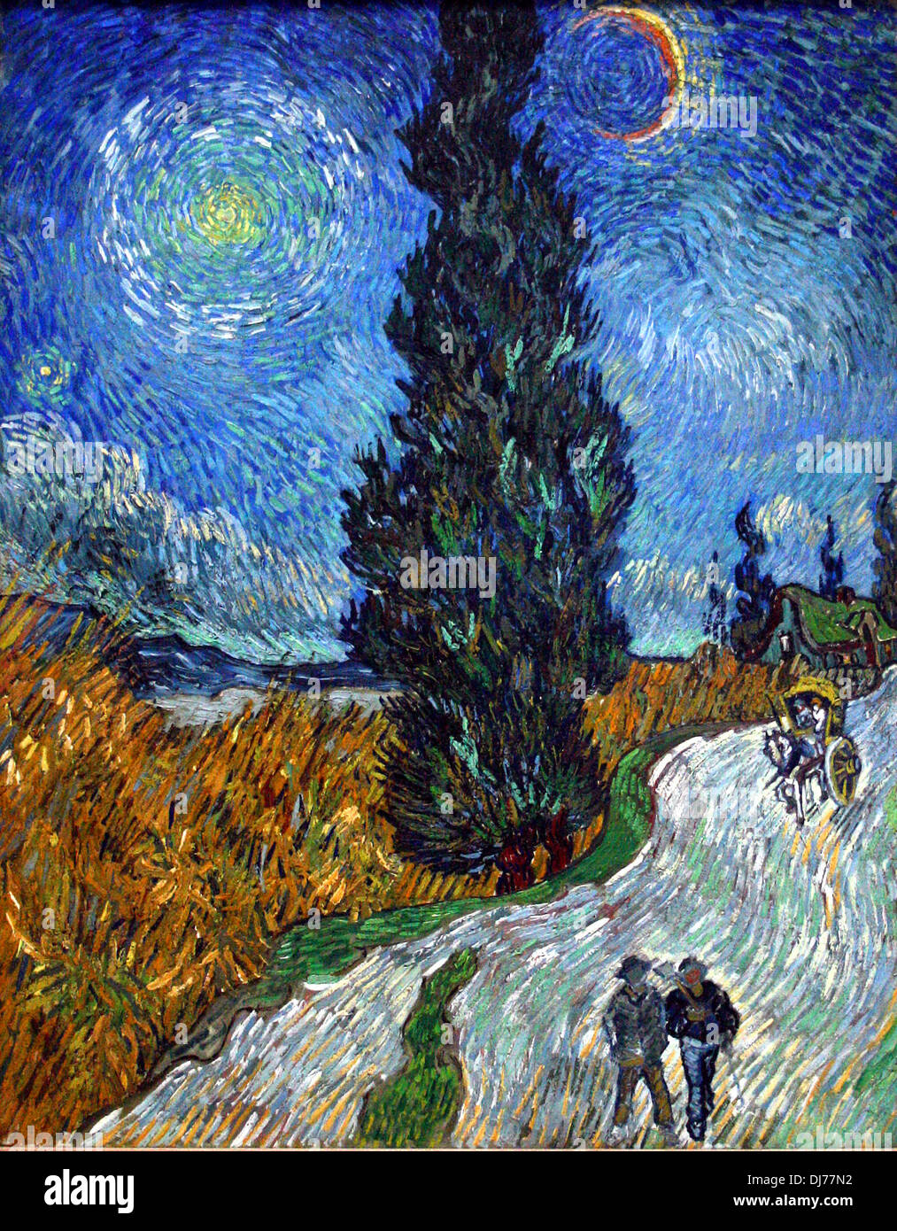 Strada con cipressi e stella di Vincent van Gogh Foto Stock