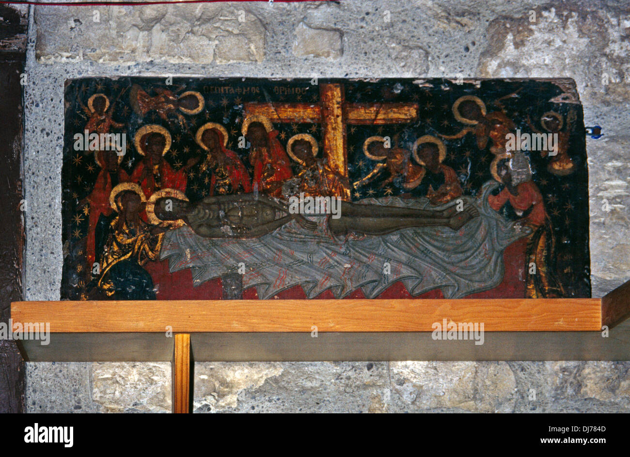 Kiti Cipro Panaya Angelakristos 3 Icona di Cristo dopo la posa Cruxifiction sul letto Foto Stock