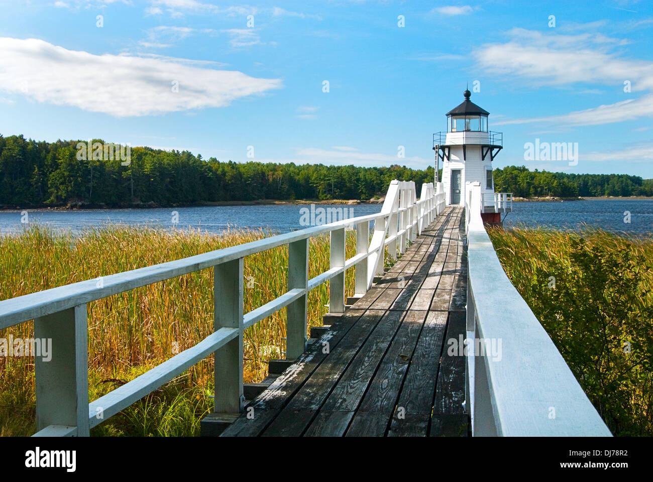 Raddoppiando la gamma punto luce è stato costruito lungo una curva del fiume Kennebec nel Maine per proteggere il traffico di spedizione. Foto Stock