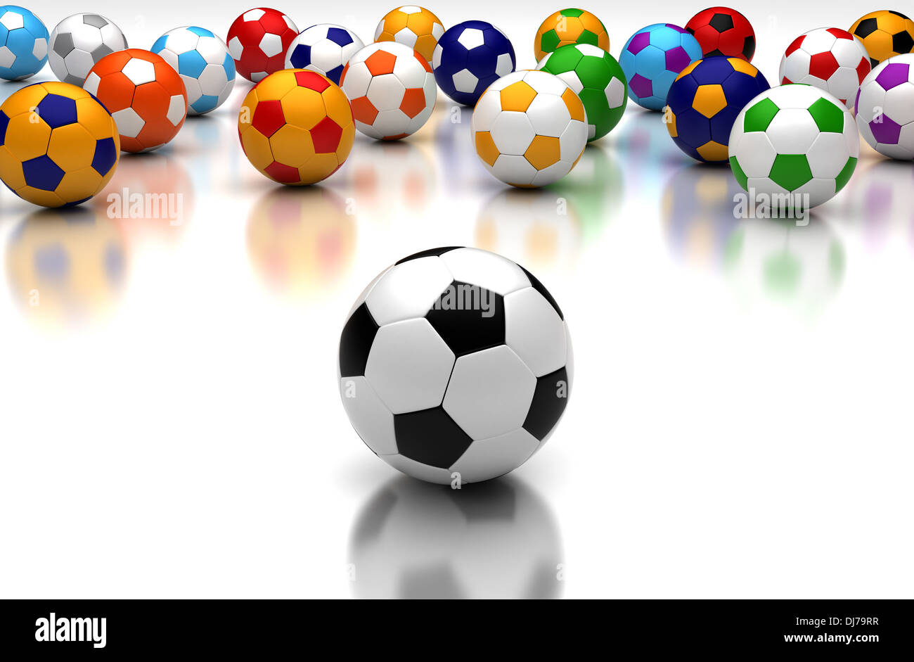 Palloni da calcio su sfondo bianco (Computer immagine generata) Foto Stock Palloni da calcio su sfondo bianco (Computer immagine generata) Foto Stock