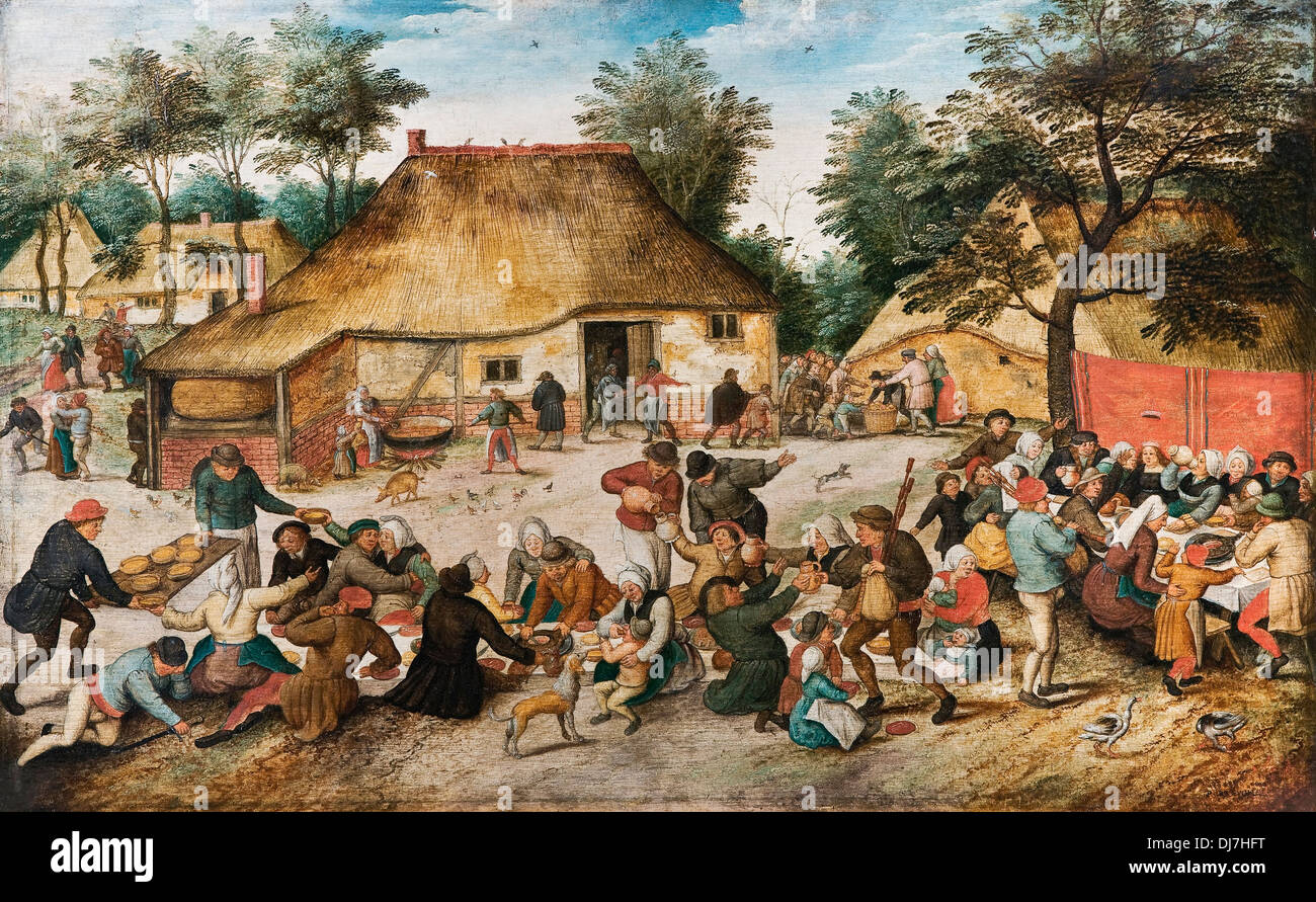 Pieter Brueghel giovane, il Matrimonio Contadino. 1620 s. Olio su pannello. Museo Hallwyl, Svezia. Foto Stock