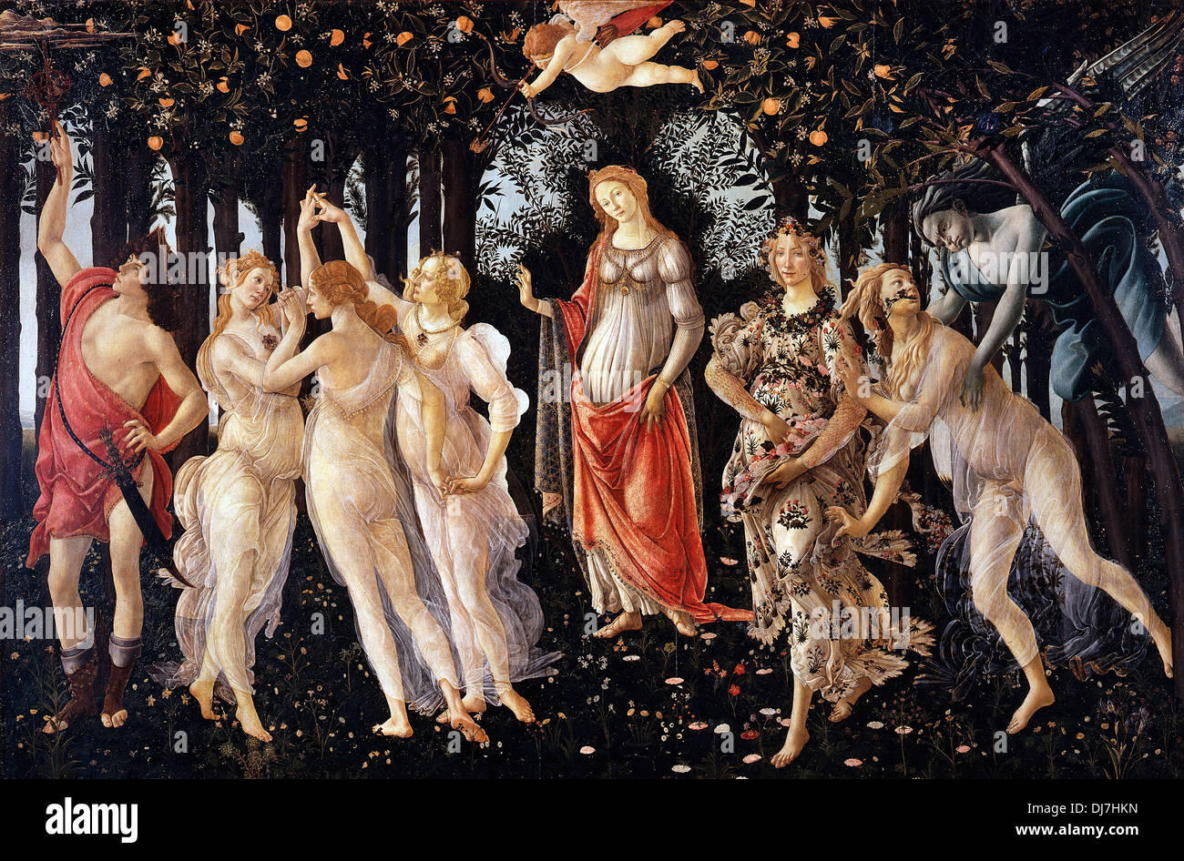 Sandro Botticelli, La Primavera (molla) 1481-1482 Tempera su pannello. Galleria degli Uffizi, Firenze, Italia. Foto Stock