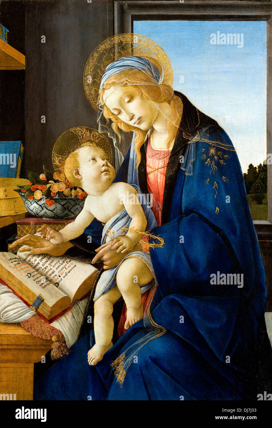 Sandro Botticelli, la Vergine e il bambino (Madonna del libro) 1480. Tempera su pannello. Museo Poldi Pezzoli, Milano, Italia Foto Stock