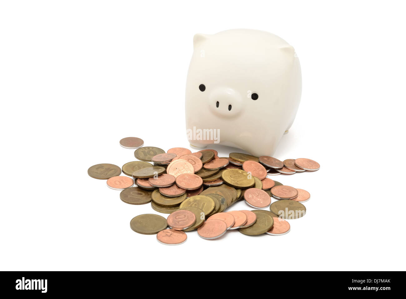 Banca di monete con le monete Foto Stock