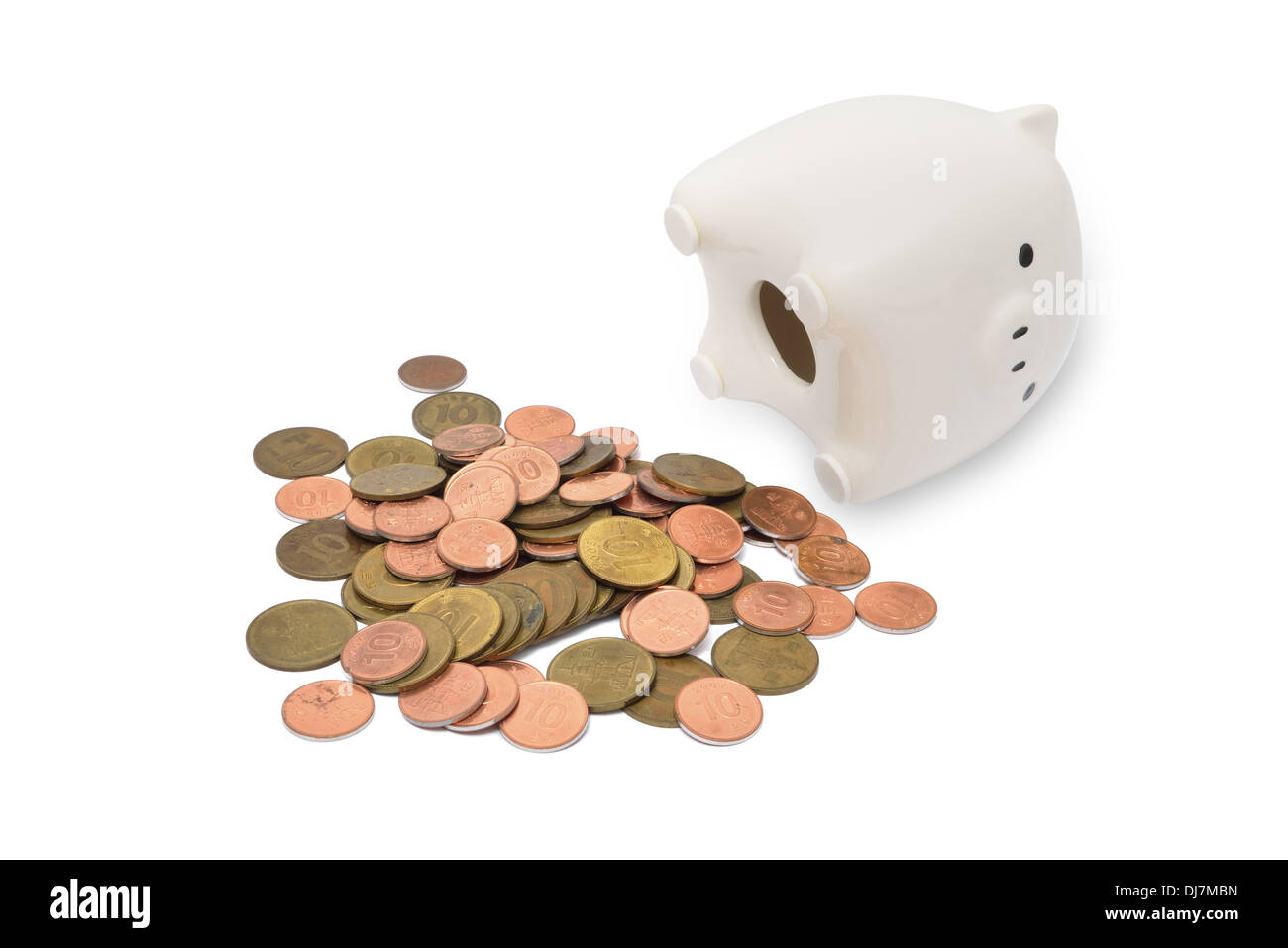 Banca di monete con le monete Foto Stock