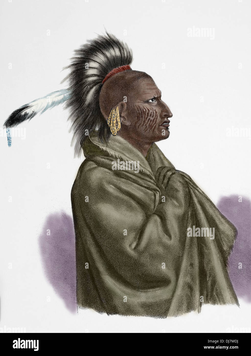 Nativi americani. Stati Uniti. Capo. Incisione colorata. 1860. Xix secolo. Foto Stock
