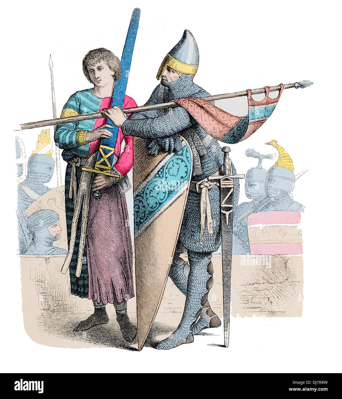 Xii secolo XII Cavaliere tedesco e squire prima crociata Foto Stock