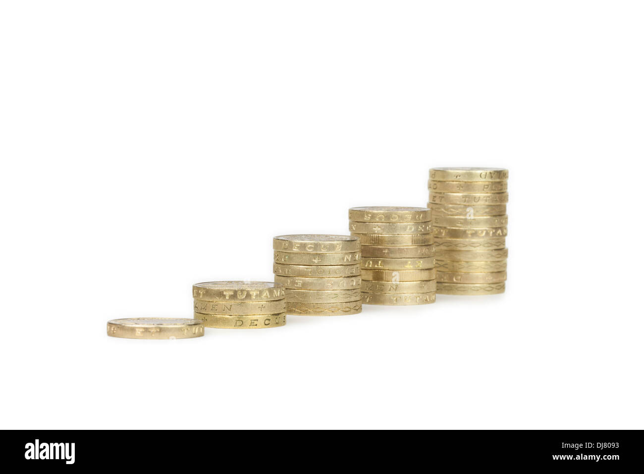 Pile di uk sterling pound monete Foto Stock