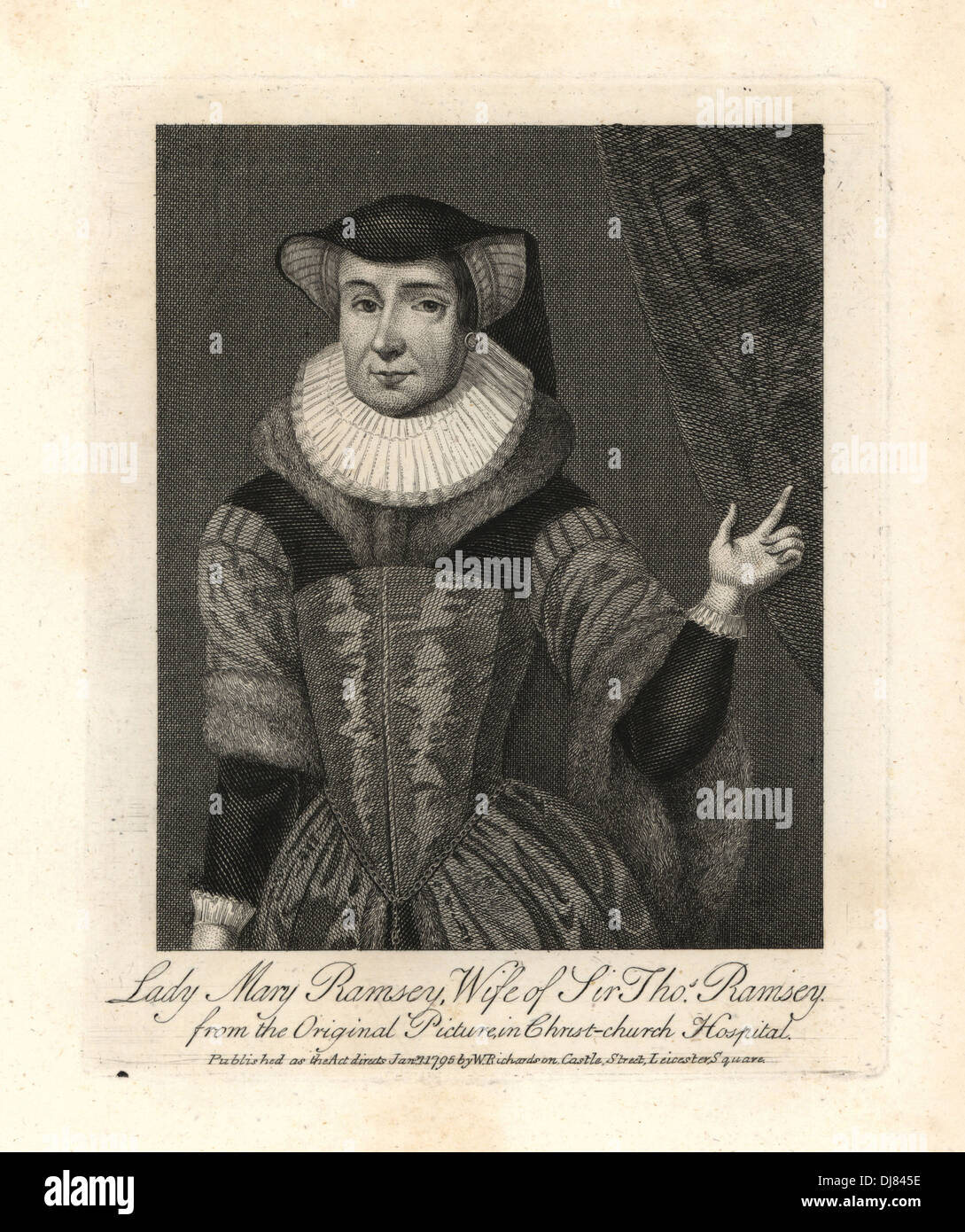 Lady Mary Ramsey (d. 1596), moglie di Sir Thomas Ramsey, inciso da T. Trotter. Foto Stock