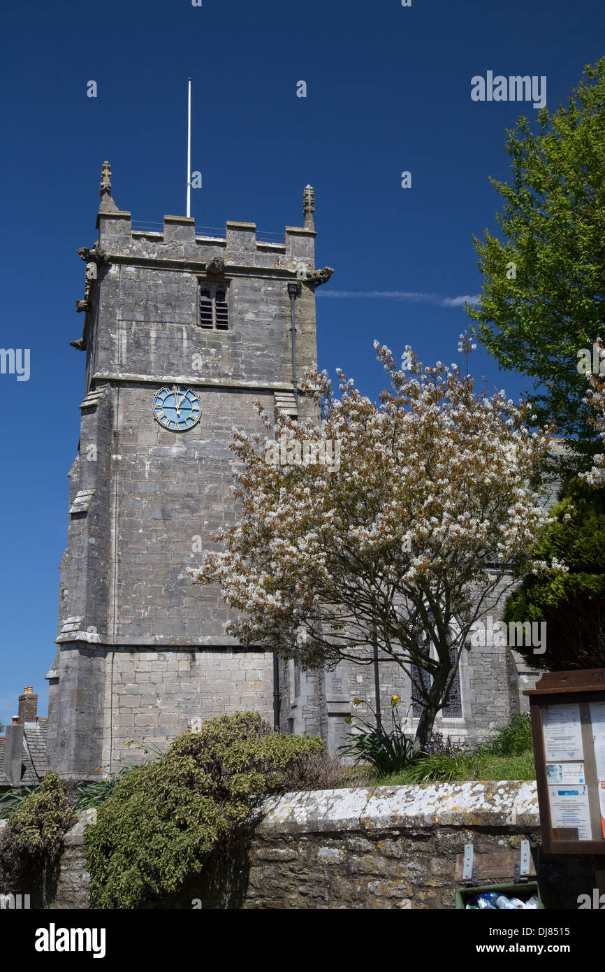 Esterno della St Edwards Chiesa, Corfe Castle, Dorset, England, Regno Unito Foto Stock