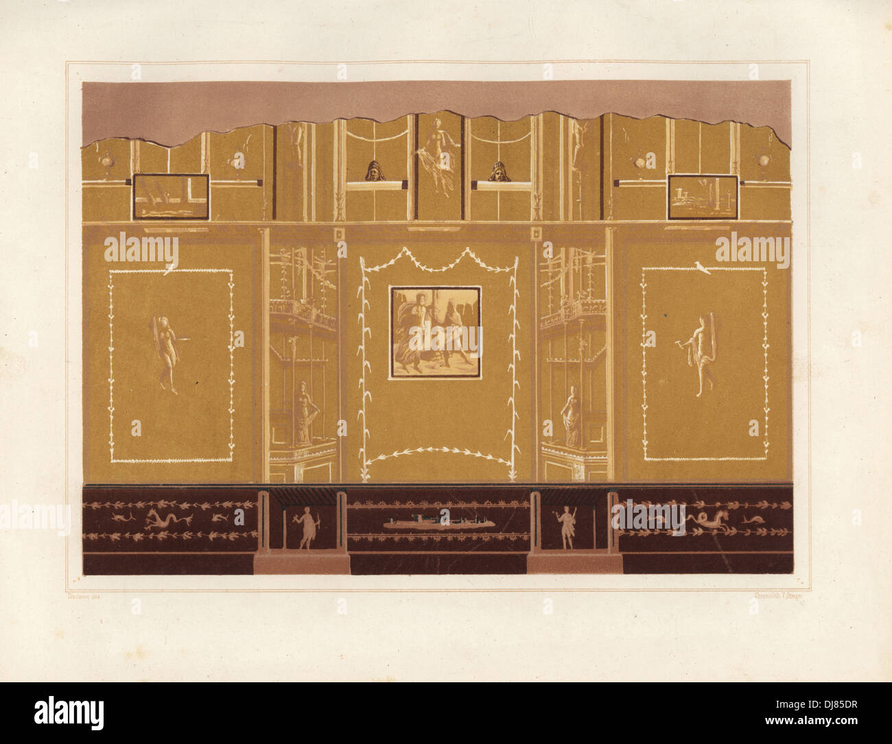 Curioso dipinto in colori smorzati dalla oecus (salon) della Casa del Meleagro o la casa di Meleagro. Foto Stock