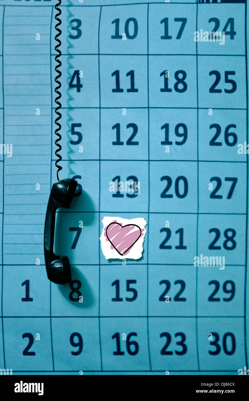 Pagina di calandra con un dettaglio del giorno di san valentino, ricevitore telefonico, concept Foto Stock