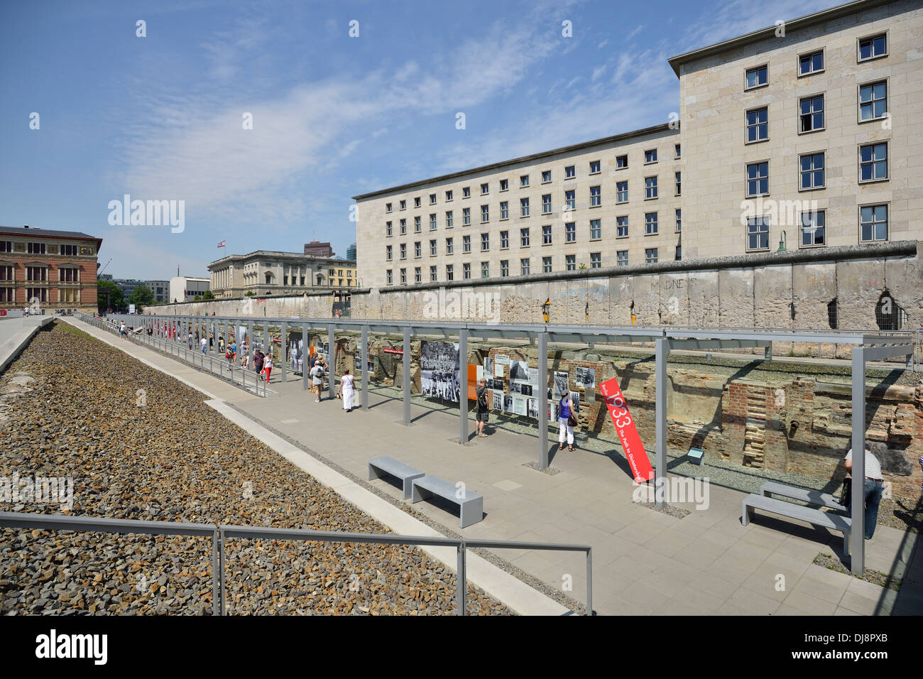 Berlino. Germania. Topografia del Terrore, Topographie des terrori, Niederkirchnerstrasse. Foto Stock