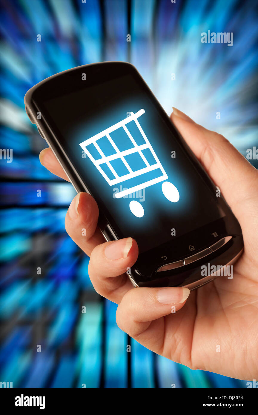 Mobile e-shopping concept Foto Stock