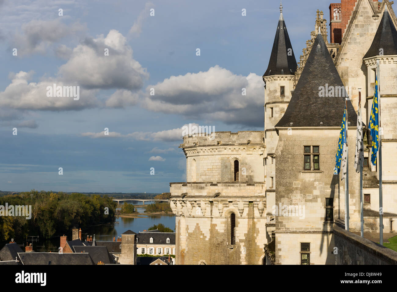 Il castello reale di Amboise, vista sul fiume Loira Foto Stock