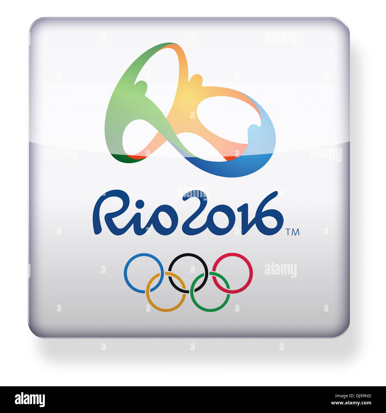 Rio de Janeiro 2016 Olympics logo come l'icona di un'app. Percorso di clipping incluso. Foto Stock