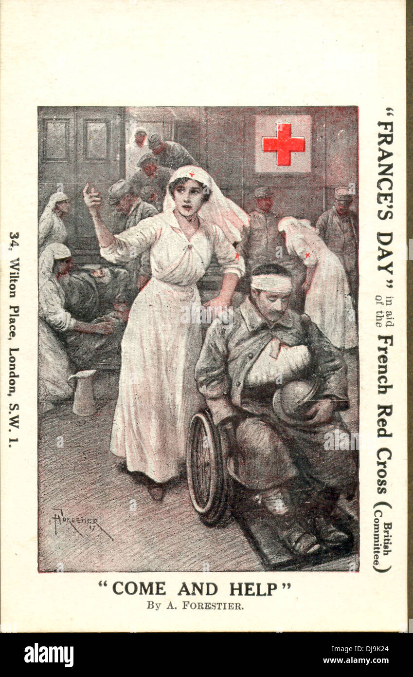 La Prima guerra mondiale la carità cartolina per la Francia del giorno in aiuto il francese della Croce Rossa Foto Stock