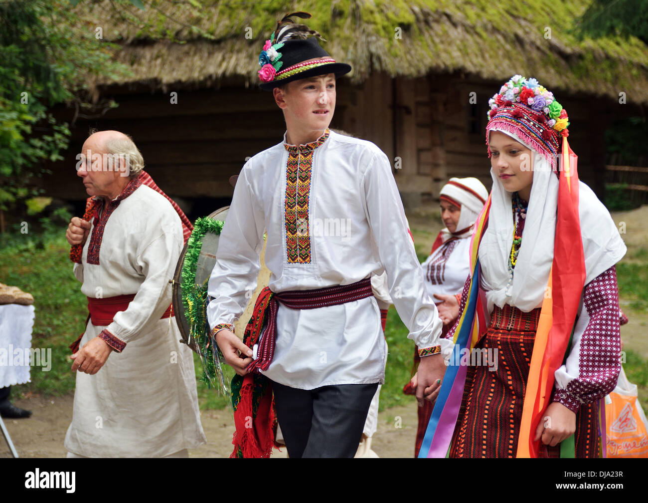 Il Vereteno autentica arte Festival vetrine tradizioni ucraine, Lviv, Ucraina Foto Stock