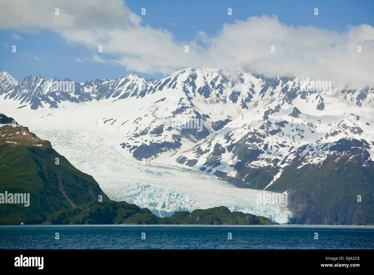 Ghiacciaio Aialik viste attraverso Aialik baia entro il parco nazionale di Kenai Fjords molla centromeridionale Alaska Foto Stock