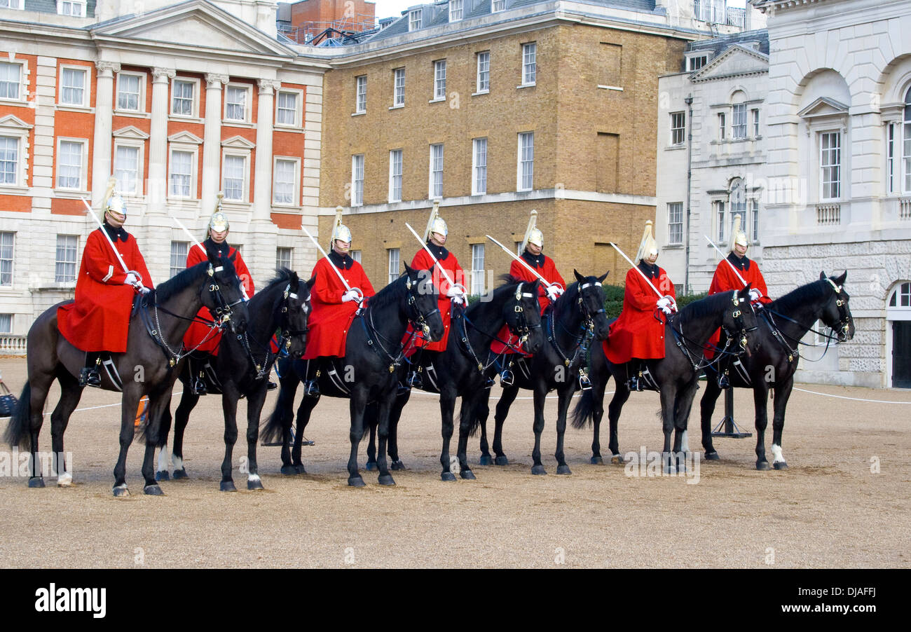 Le protezioni montate a Horseguards Parade, Londra Foto Stock