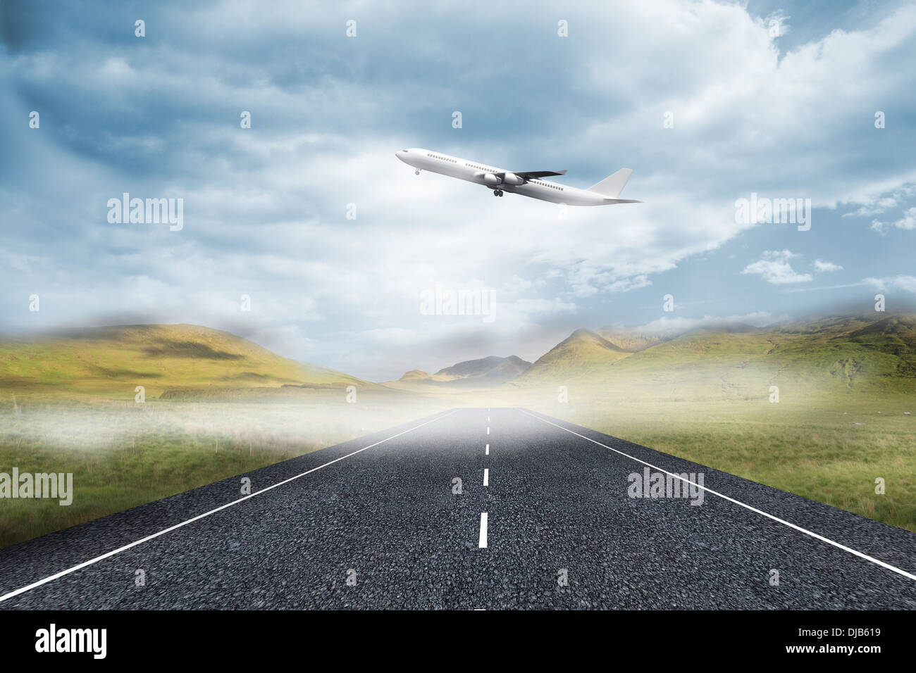 3D aereo decollare su strada Foto Stock