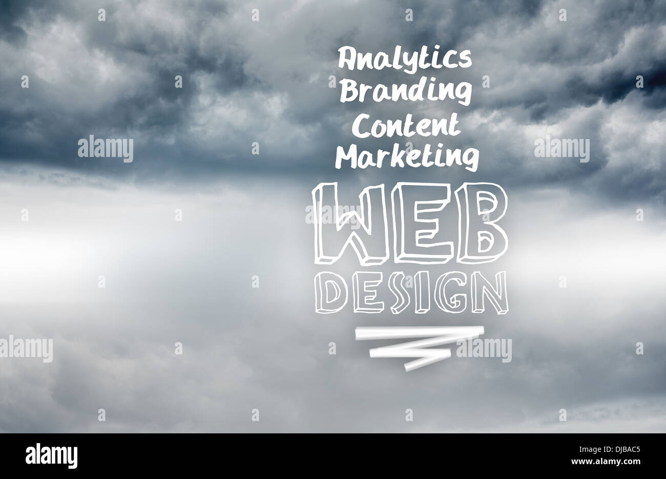 Web design termini scritto su sfondo cielo Foto Stock